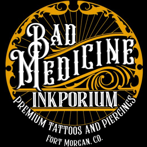Bad Medicine Inkporium Logo, Fort Morgan Colorado.